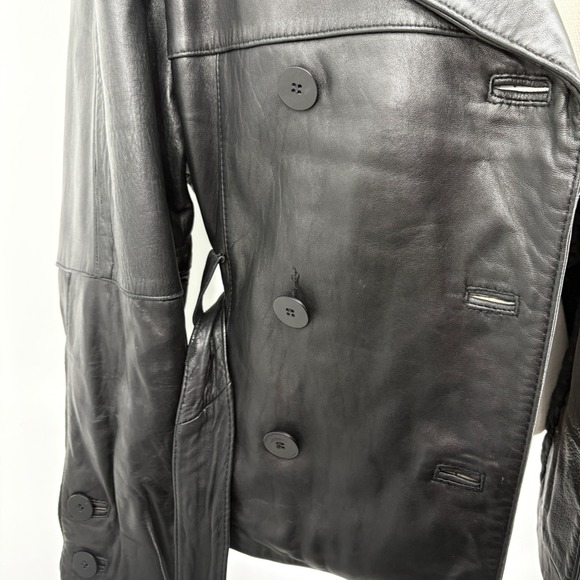 Express Avenue De L'opera Leather‎ Belted Moto Jacket Thinsulate Y2K Black S - Picture 8 of 16